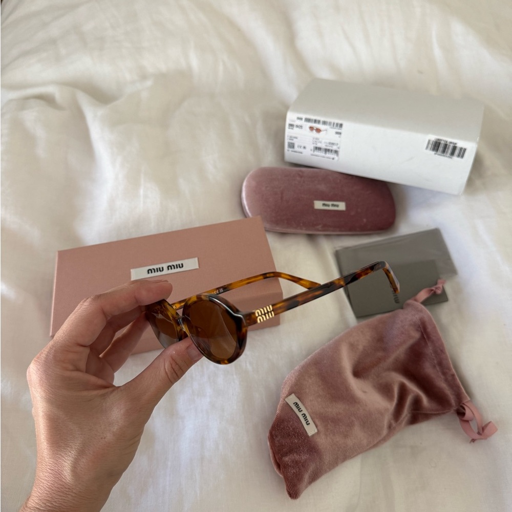 Miu Miu Tortoiseshell Oval Sunglasses with Brown Lenses - Picture 4 of 4